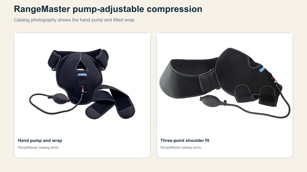 Hand pump attached to a shoulder compression wrap