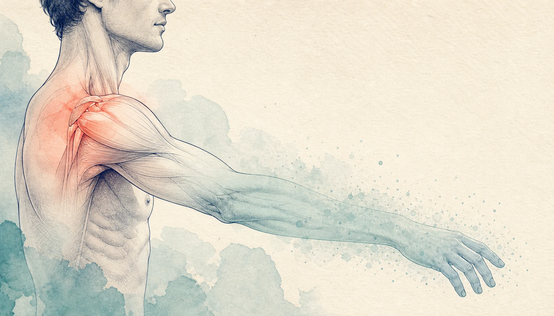 Editorial medical illustration showing reduced sensation along an arm connected to the neck and shoulder nerve pathway
